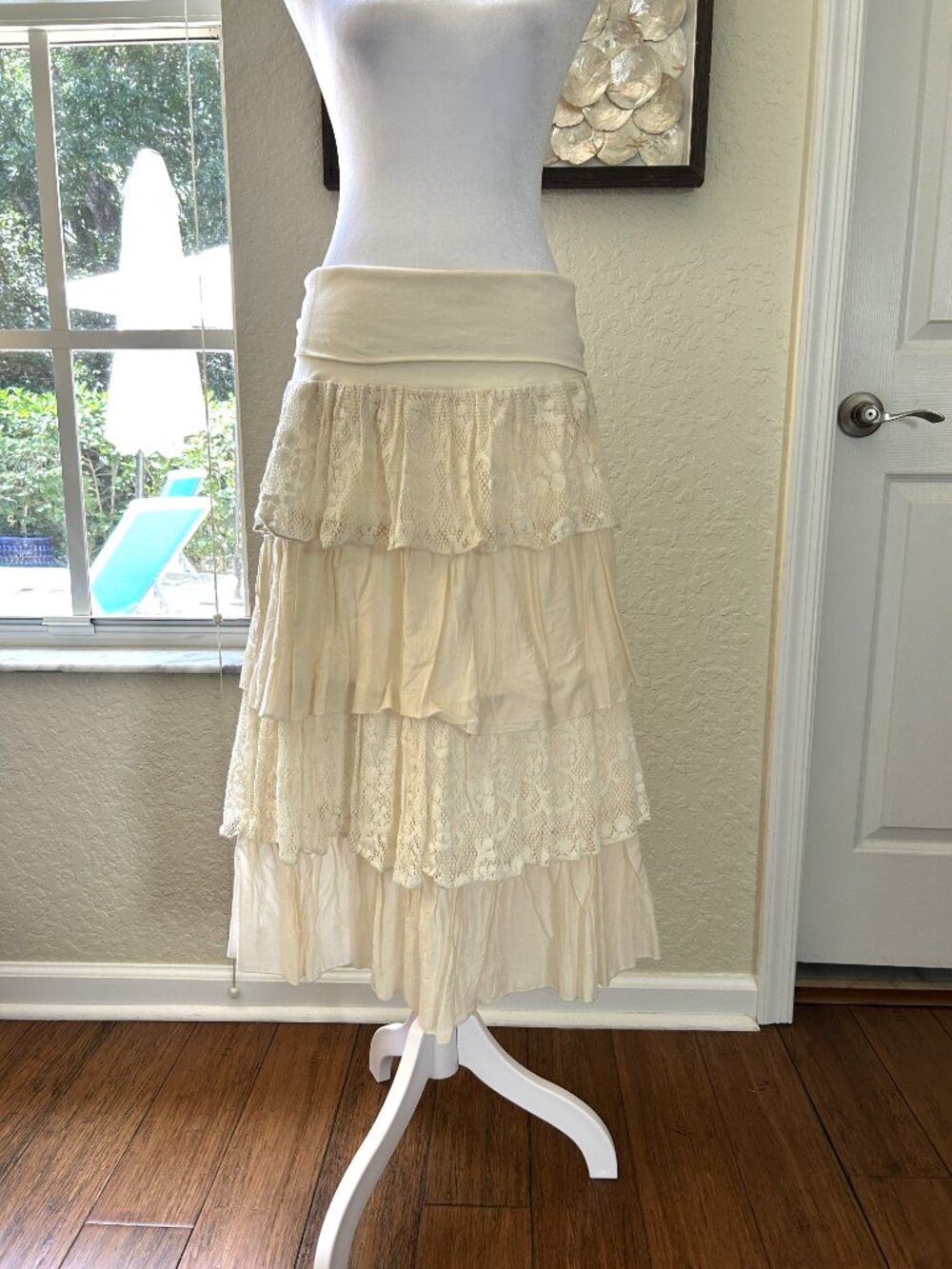 NDS Cream Cotton & Lace Tiered Convertible Dress/Skirt - Picture 2 of 6